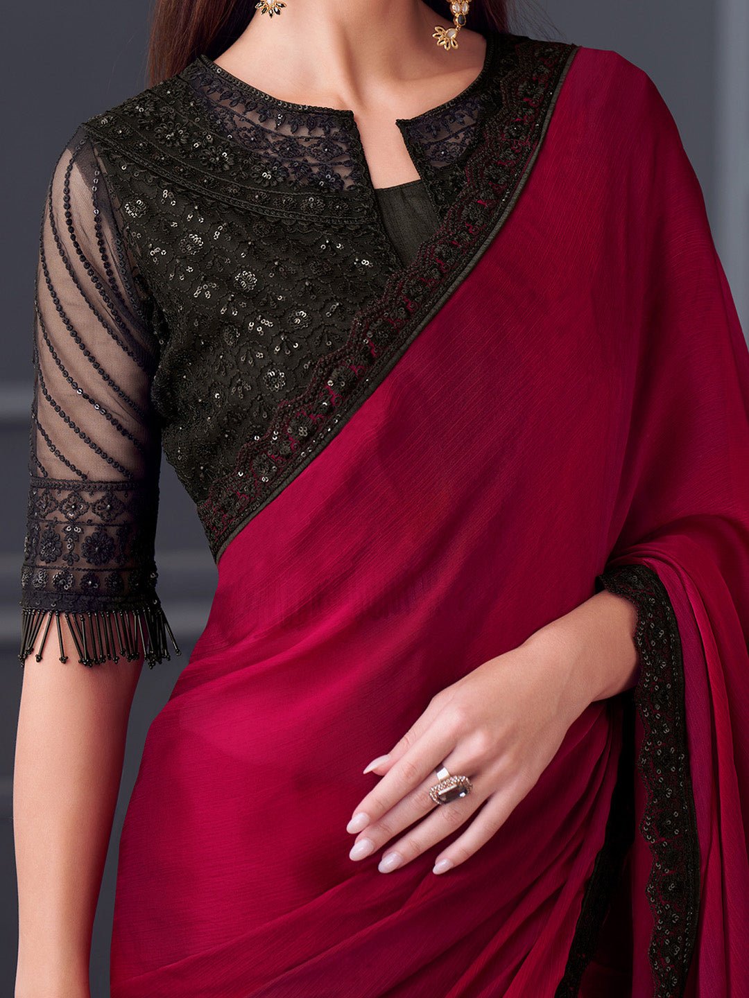 Maroon Solid Georgette Saree - Ressa