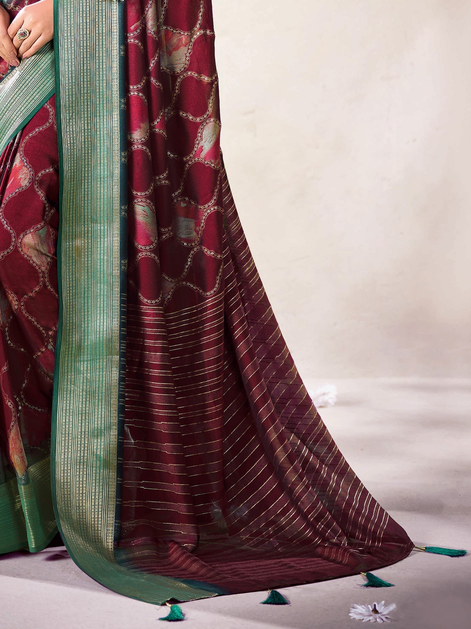 Maroon & Teal Organza Silk Saree | - Ressa