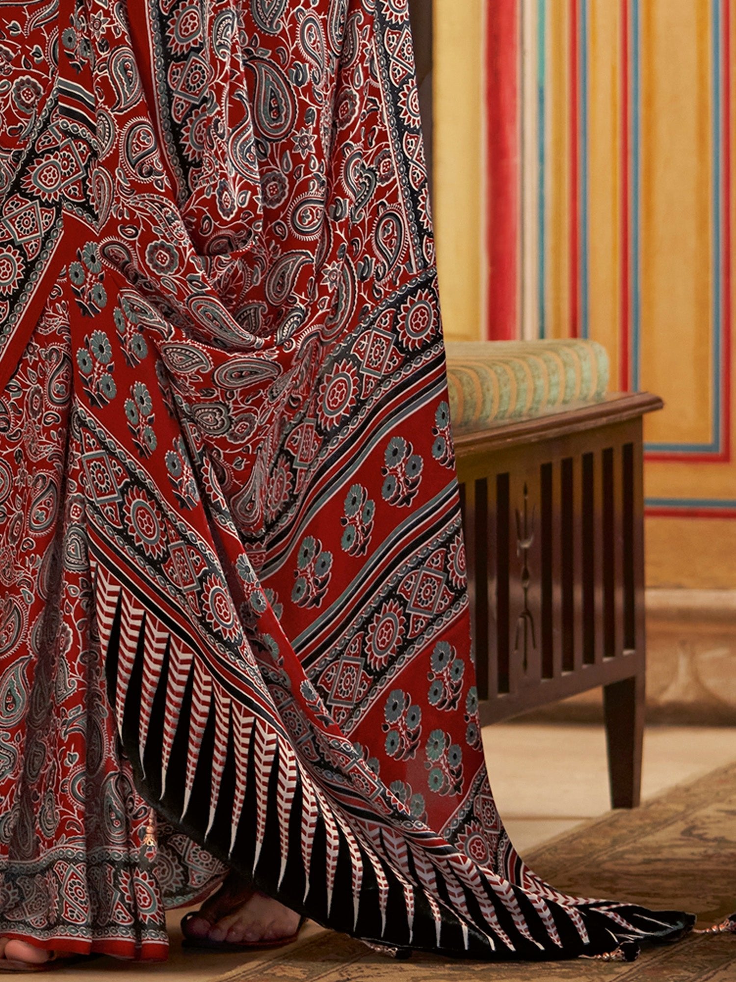 Maroon Traditional Block Printed Saree - Ressa