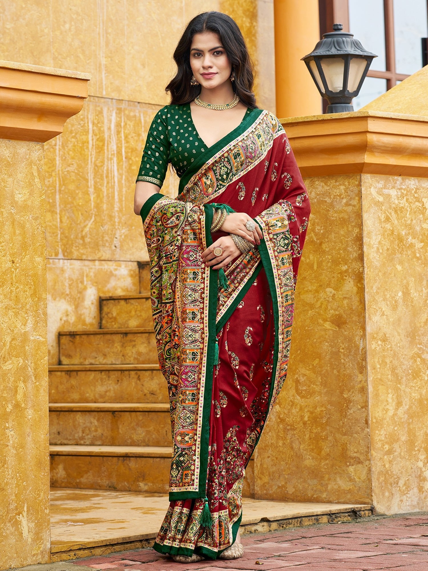 Maroon Tussar Silk Saree - Ressa