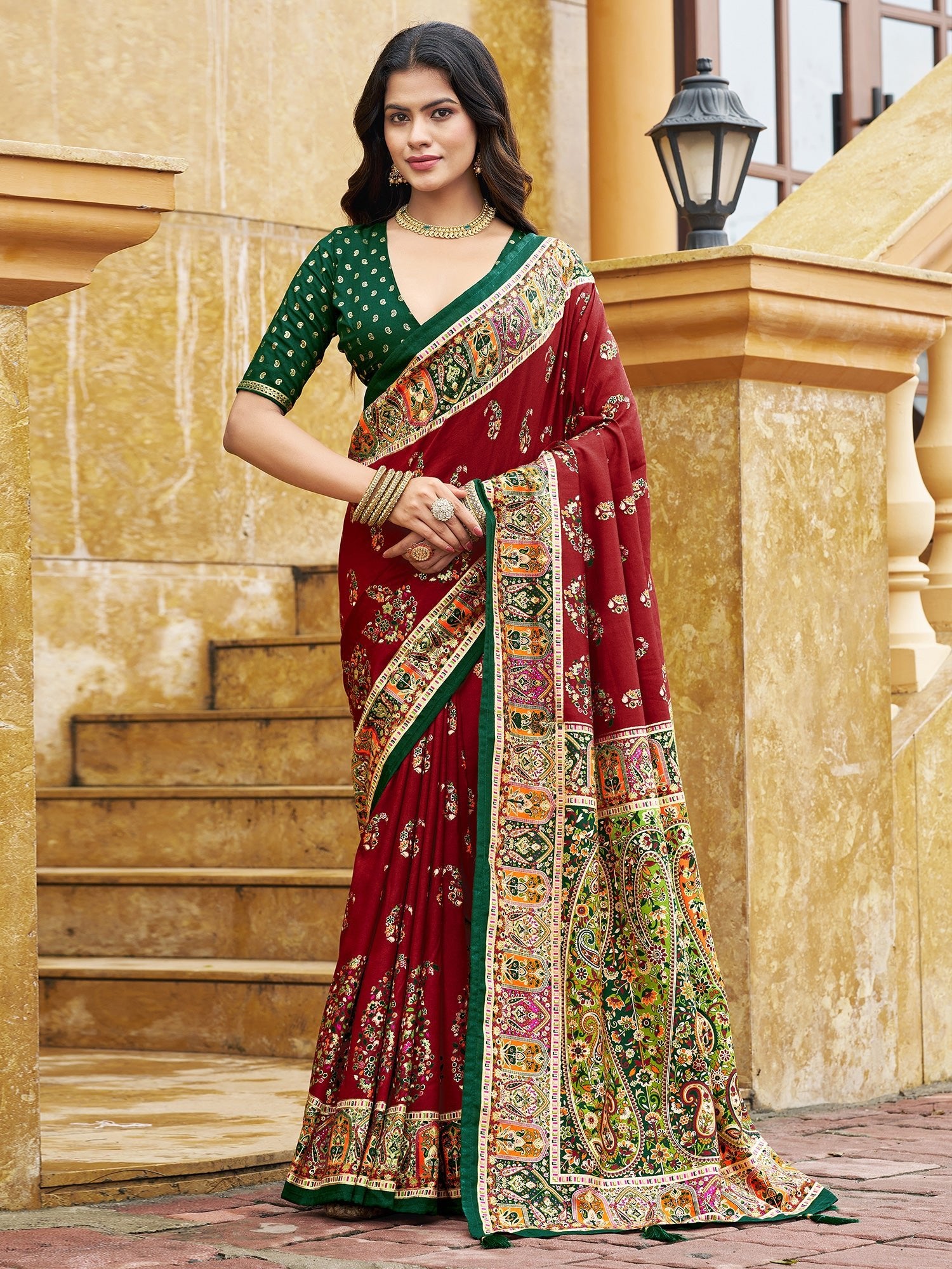 Maroon Tussar Silk Saree - Ressa