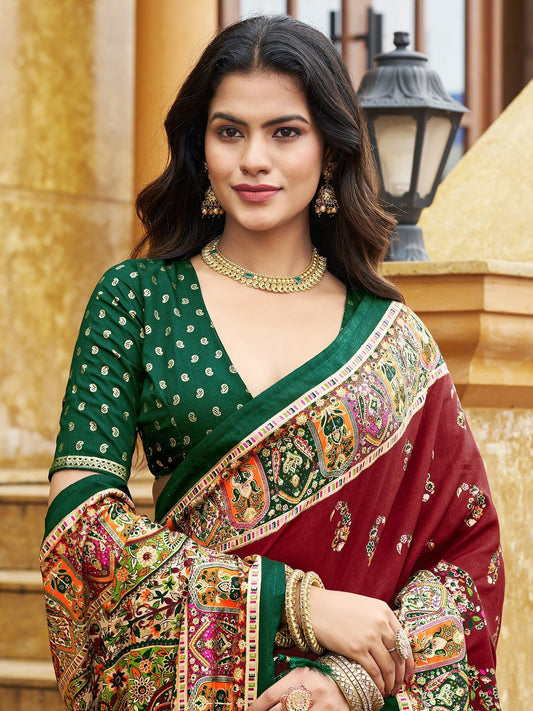 Maroon Tussar Silk Saree - Ressa