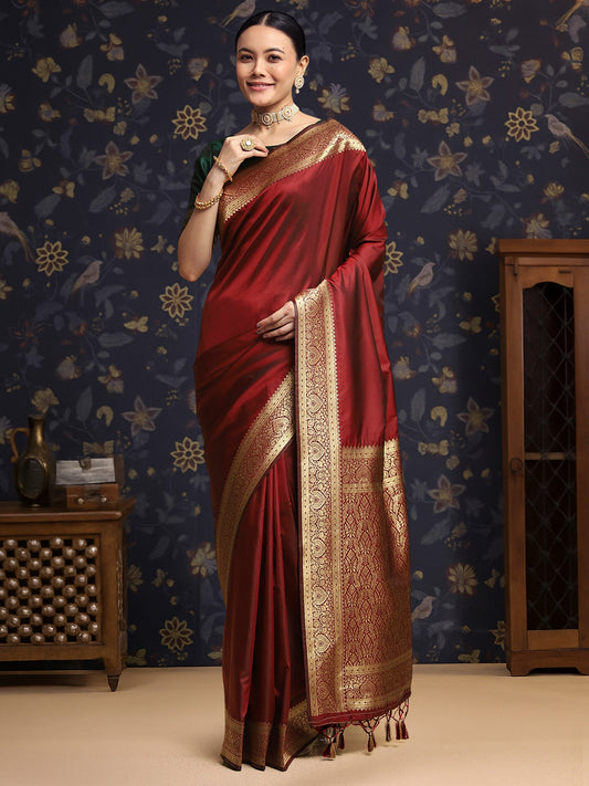Marron Silk Banarasi Saree - Ressa
