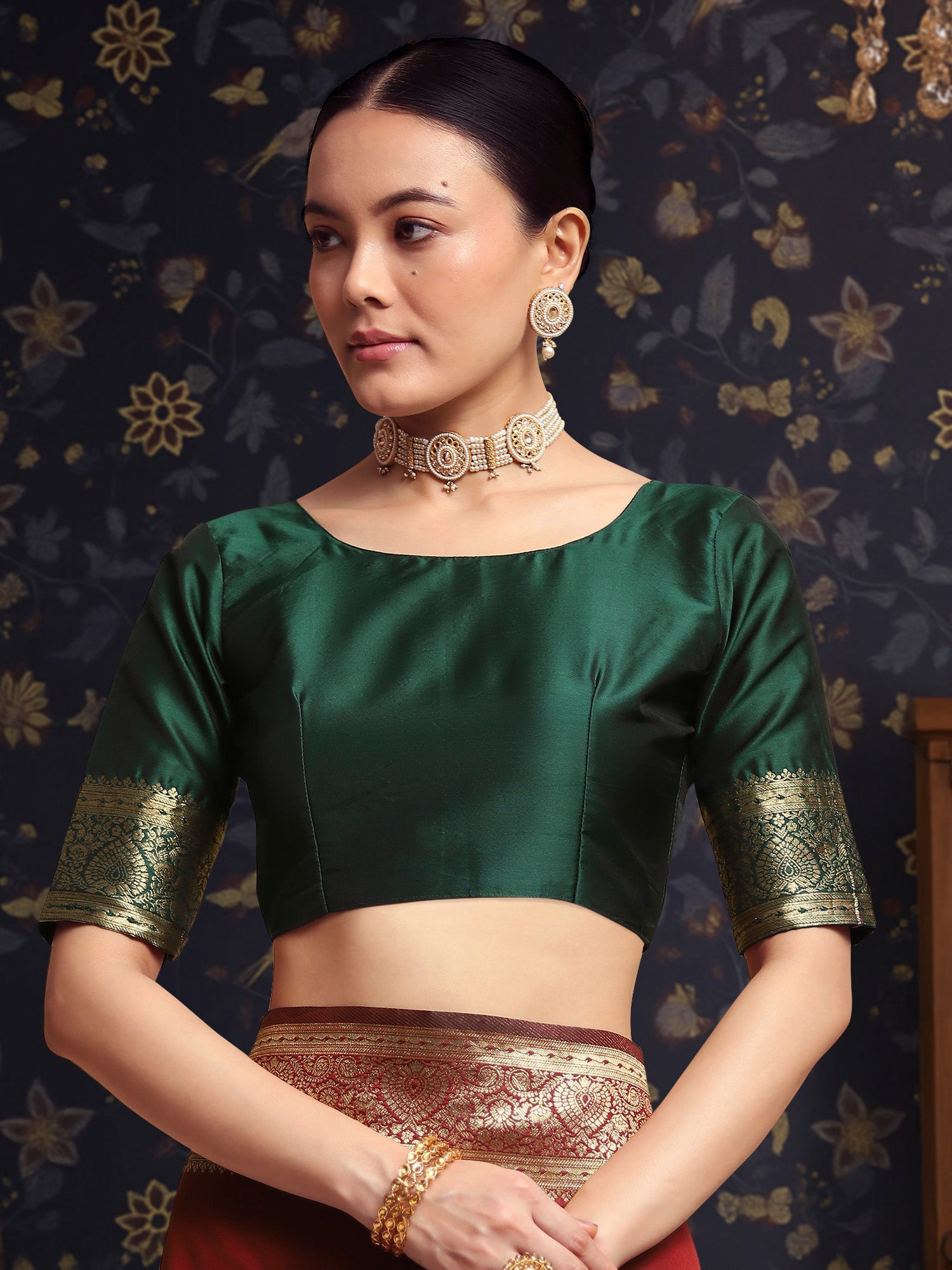 Marron Silk Banarasi Saree - Ressa