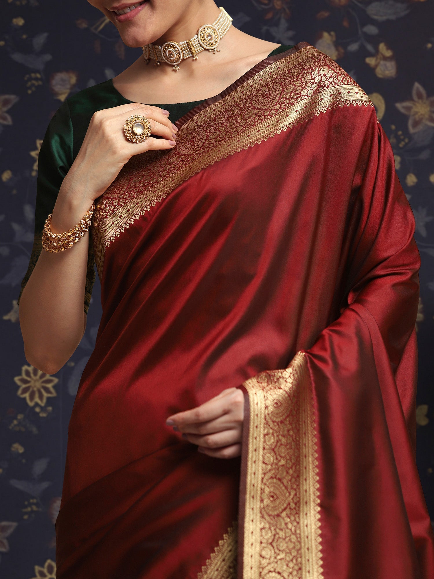 Marron Silk Banarasi Saree - Ressa