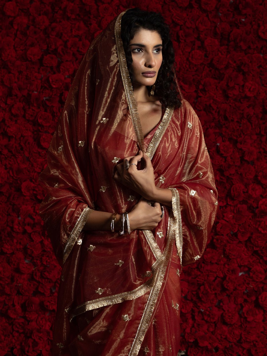Matallic Orange Super Net Saree - Ressa