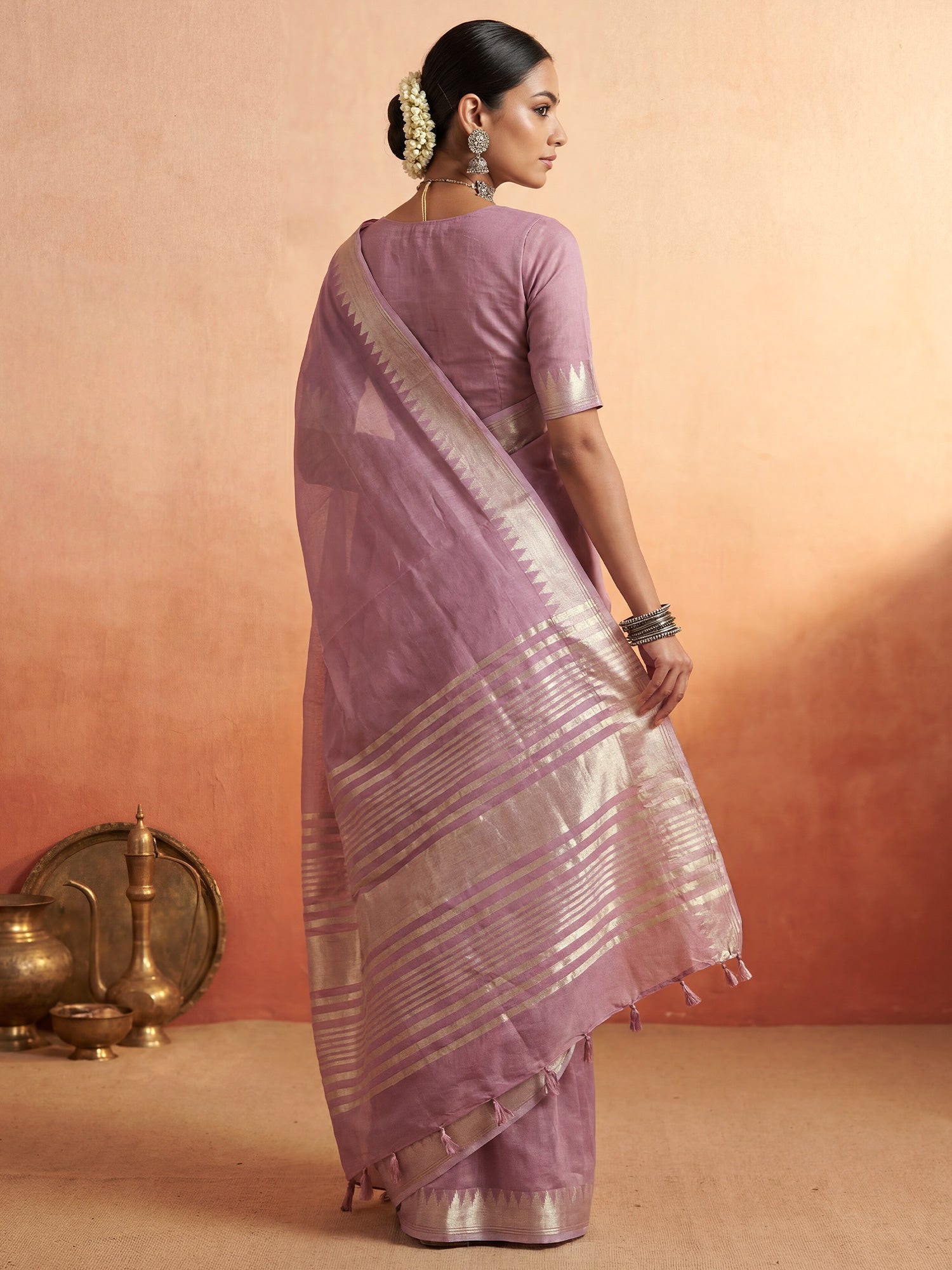 Mauve Chanderi Silk Saree - Ressa