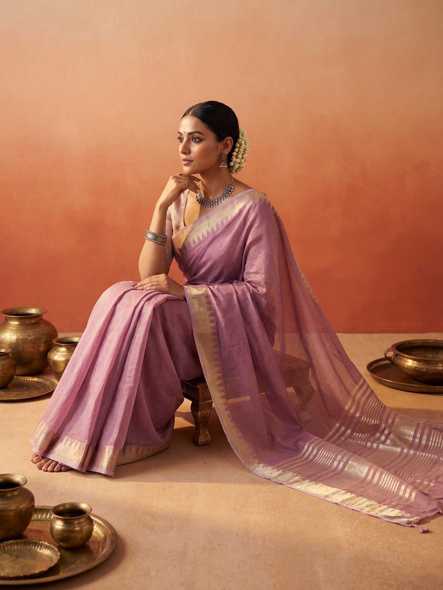 Mauve Chanderi Silk Saree - Ressa