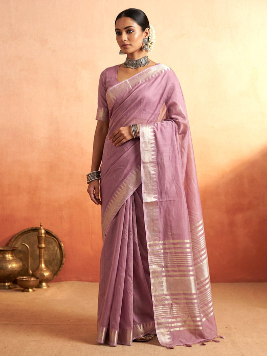 Mauve Chanderi Silk Saree - Ressa