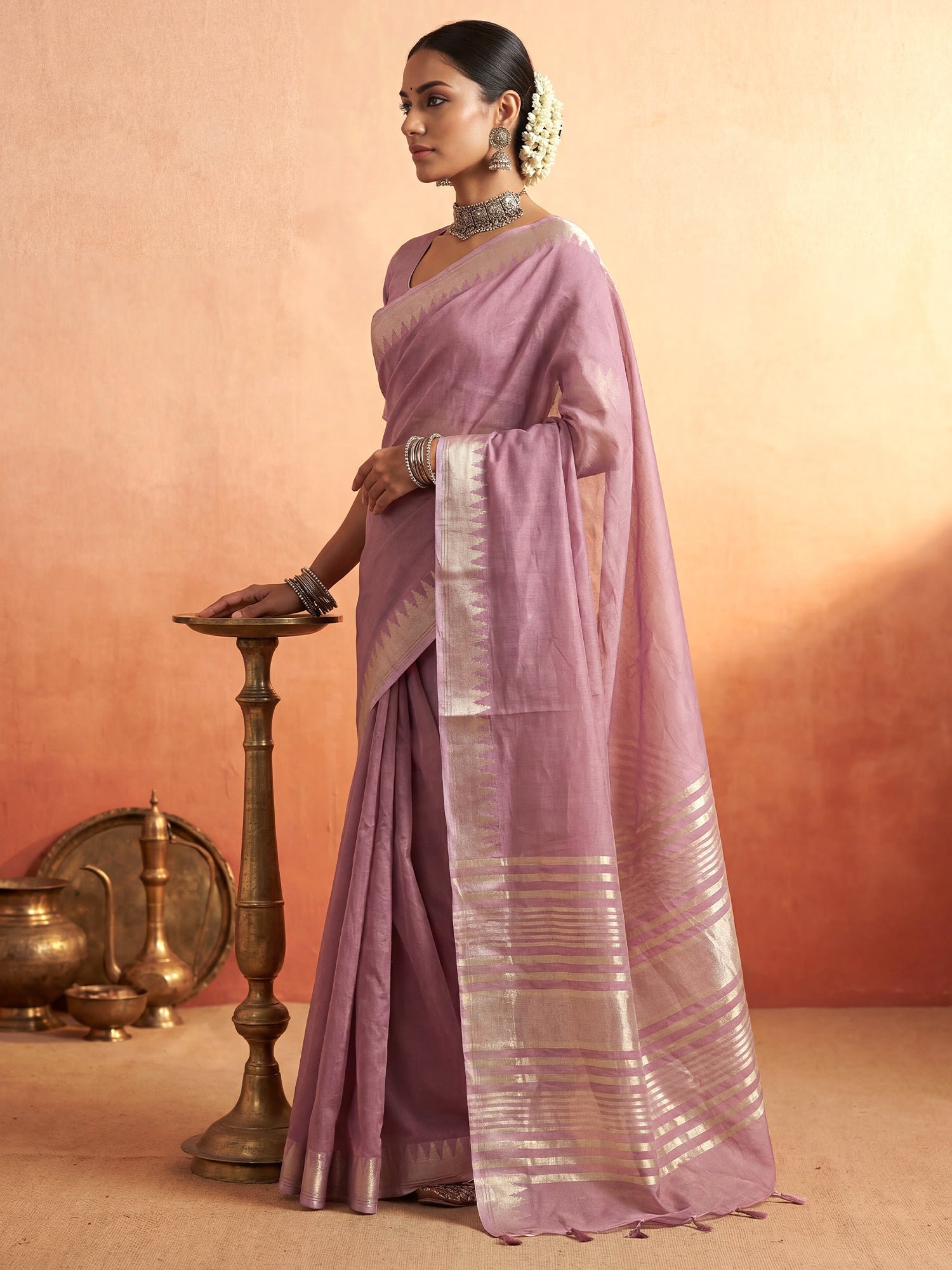 Mauve Chanderi Silk Saree - Ressa
