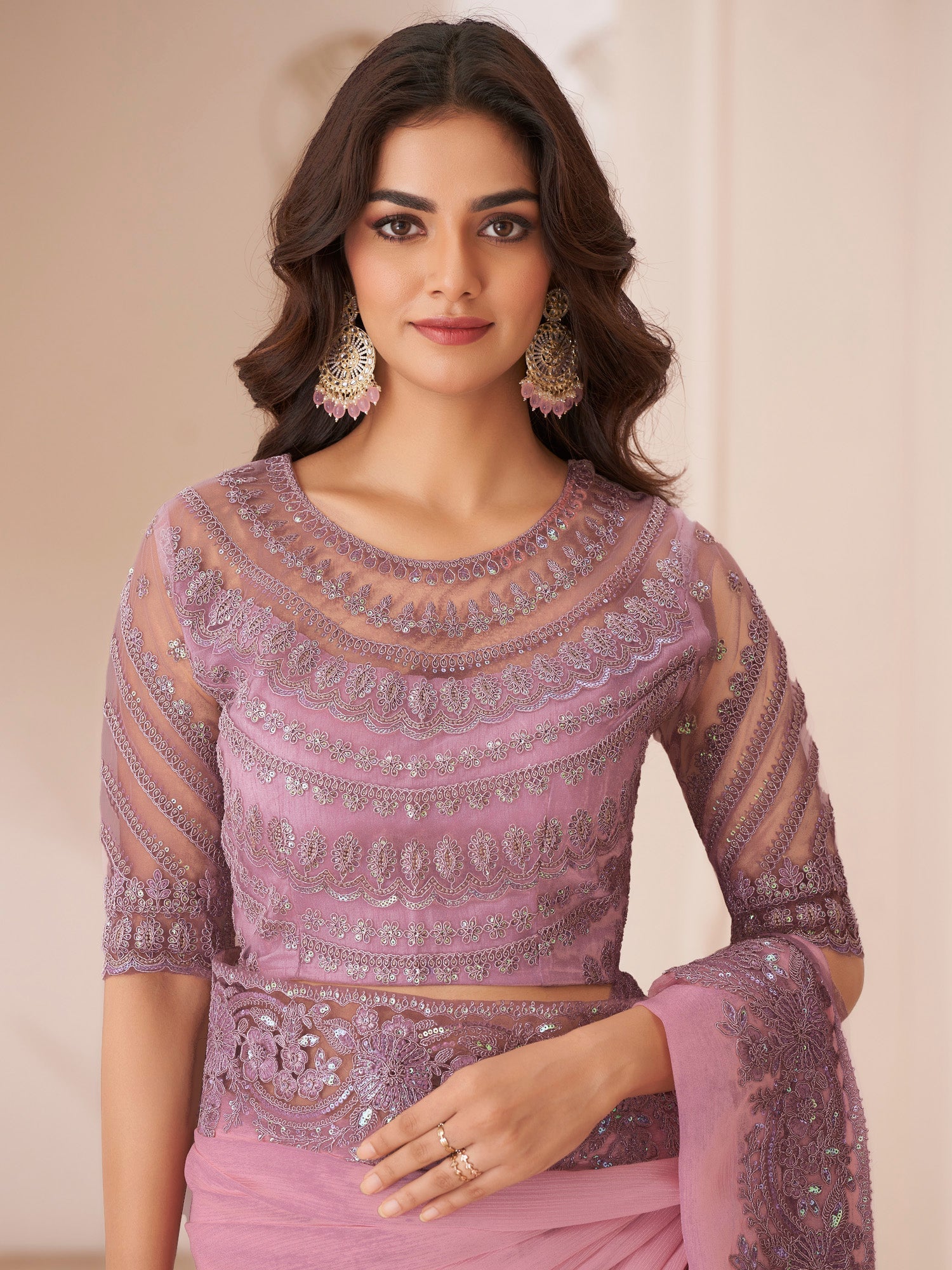 Mauve Embellished Party wear Saree - Ressa
