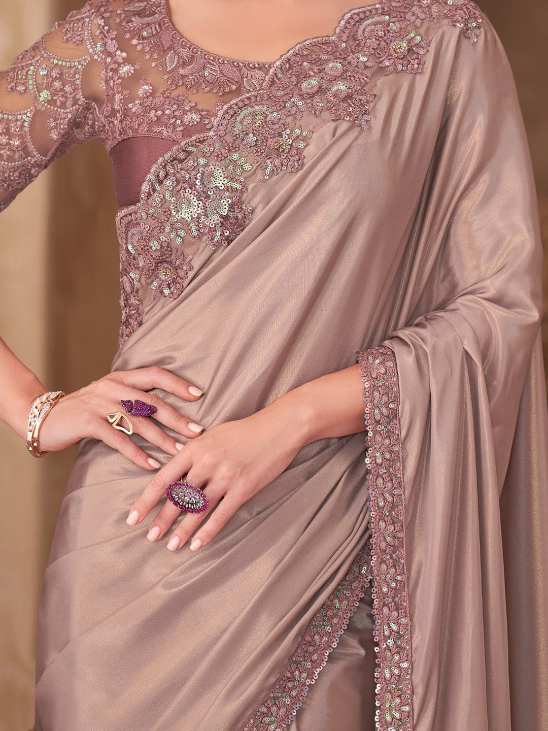 Mauve Embellished Party wear Saree - Ressa