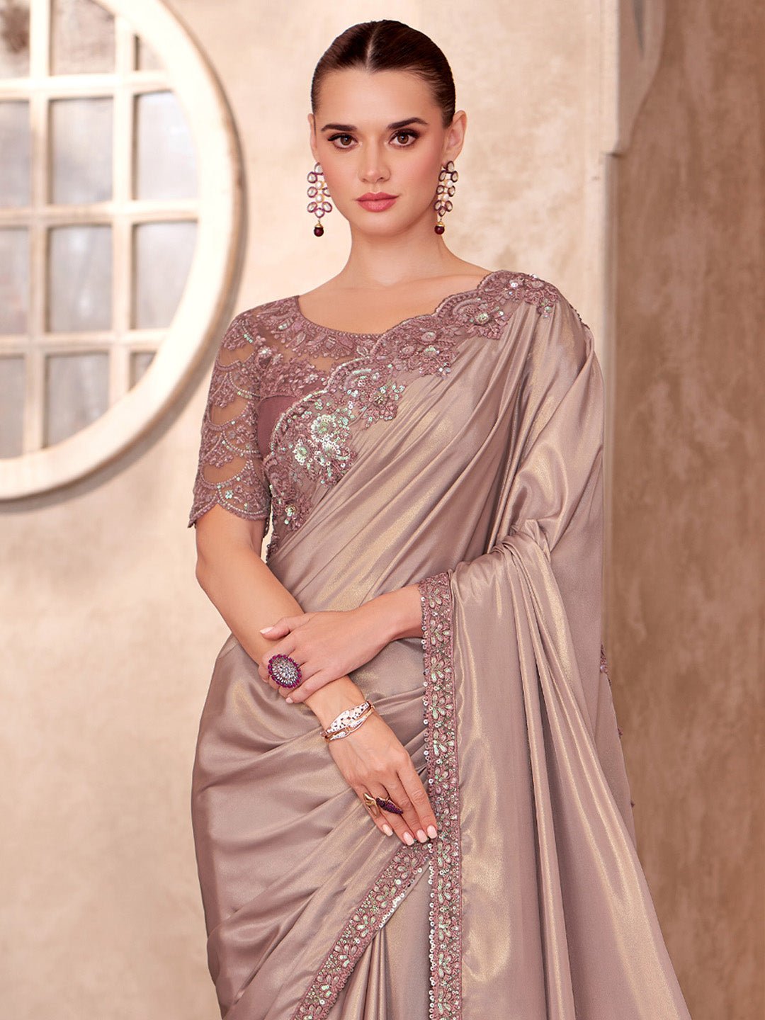 Mauve Embellished Party wear Saree - Ressa