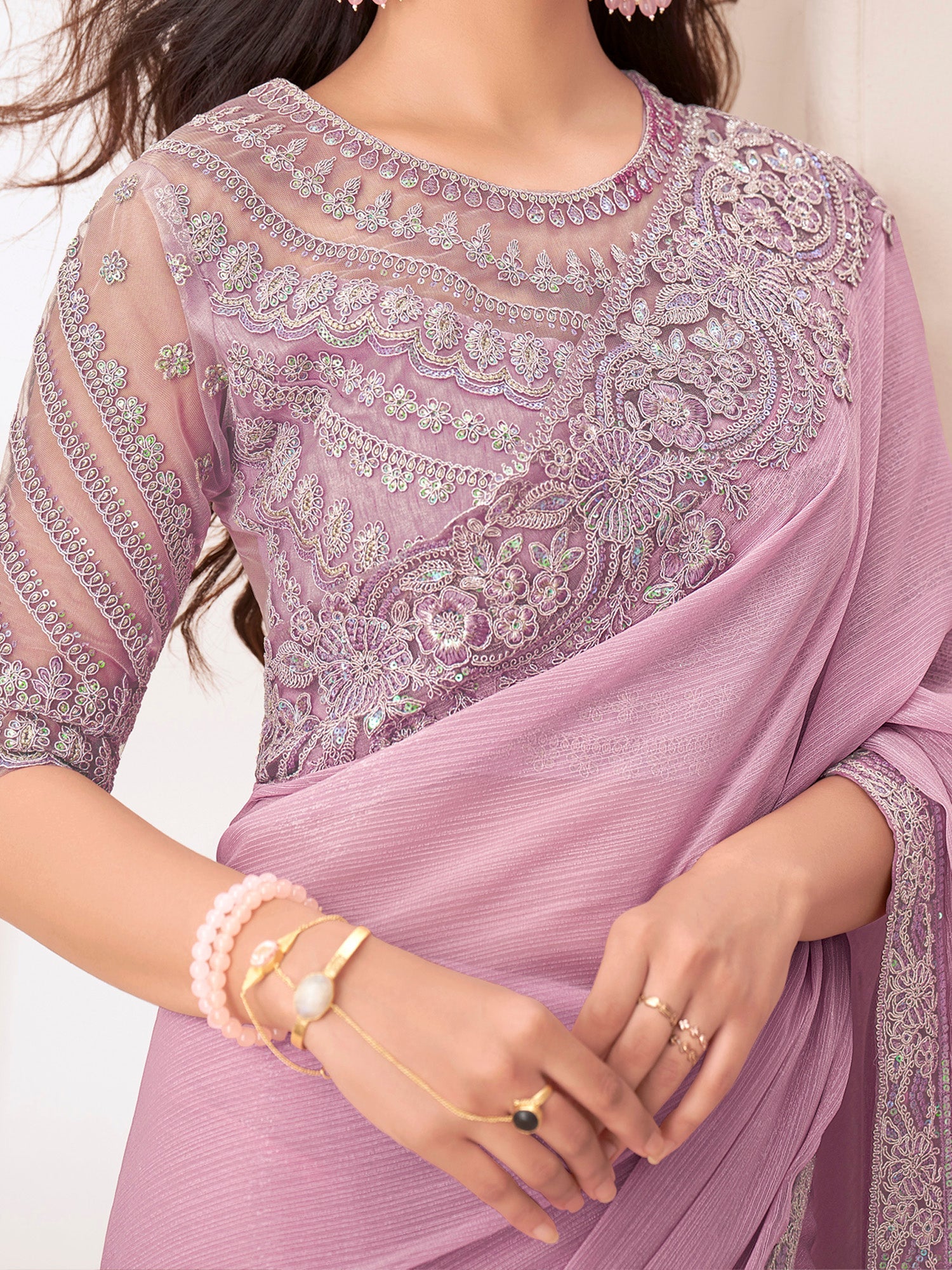 Mauve Embellished Party wear Saree - Ressa