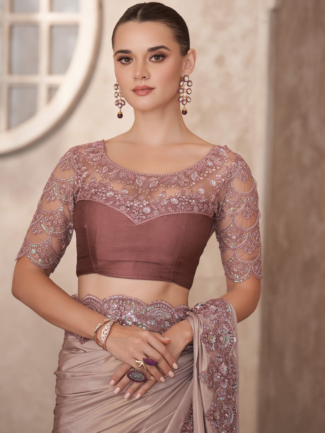 Mauve Embellished Party wear Saree - Ressa