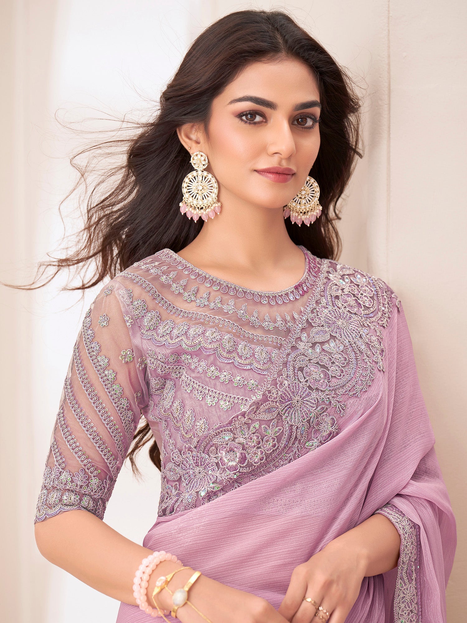 Mauve Embellished Party wear Saree - Ressa