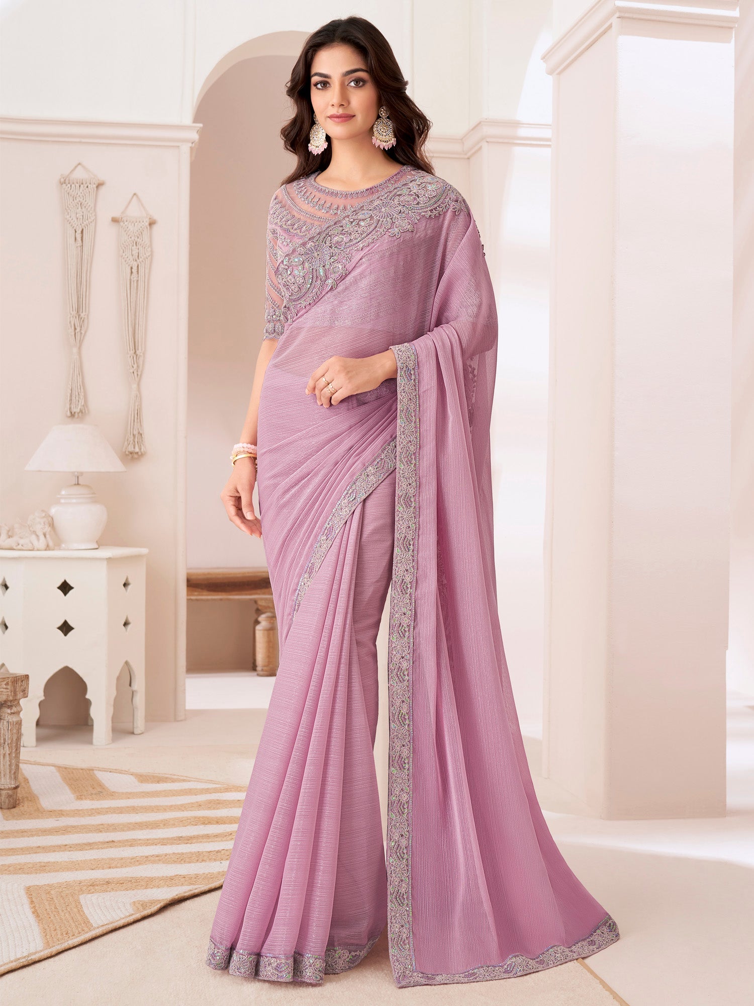Mauve Embellished Party wear Saree - Ressa