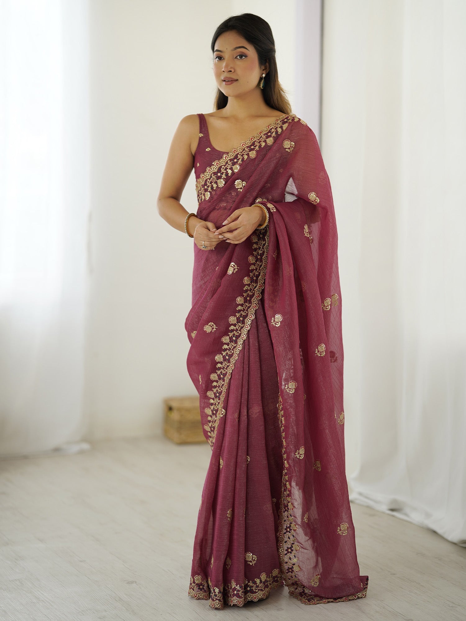 Mauve Embellished Tissue Sarees - Ressa