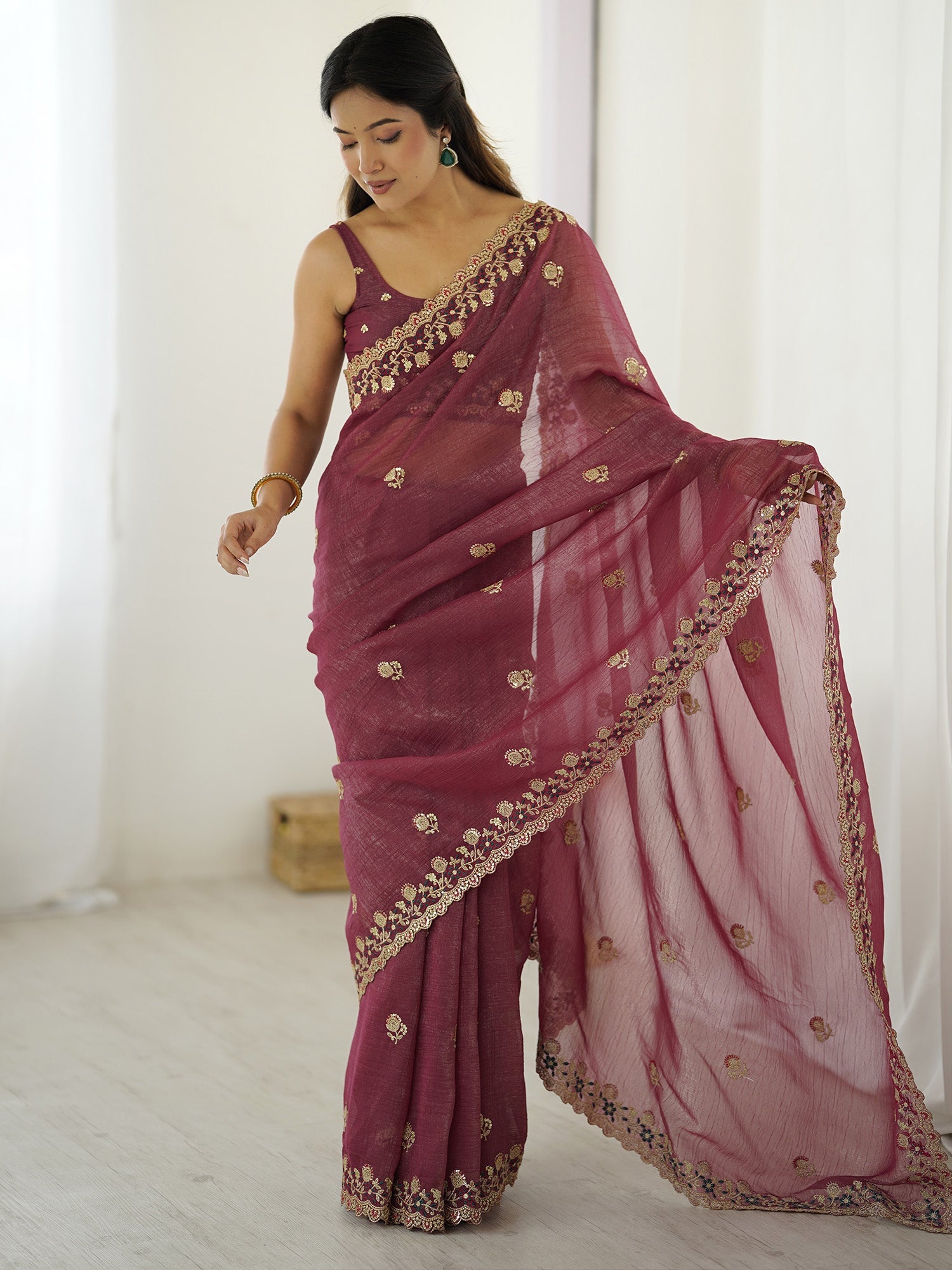 Mauve Embellished Tissue Sarees - Ressa