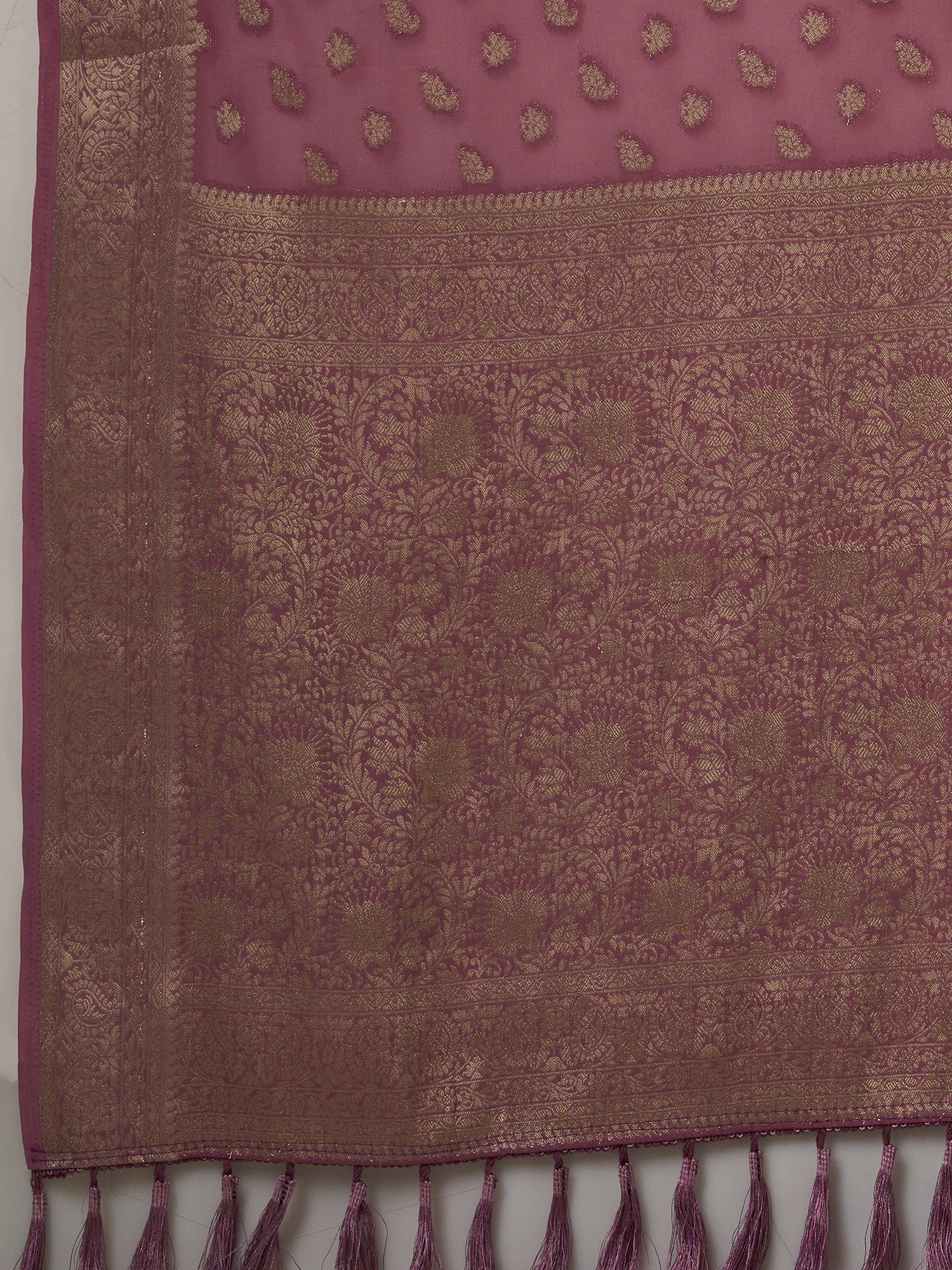 Mauve Floral Georgette Saree with Jari Border - Ressa