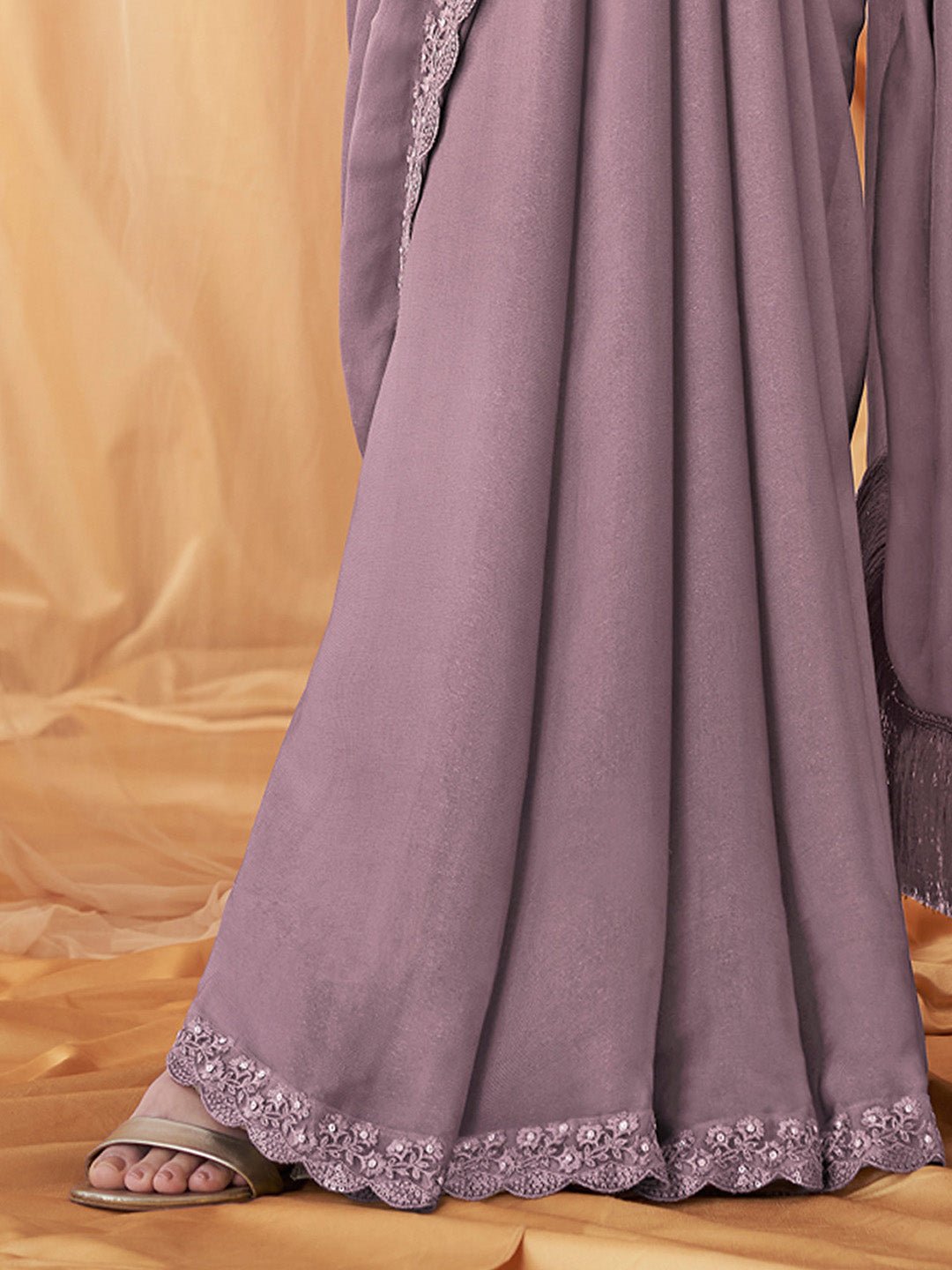 Mauve Georgette Emblished Party Wear Saree - Ressa