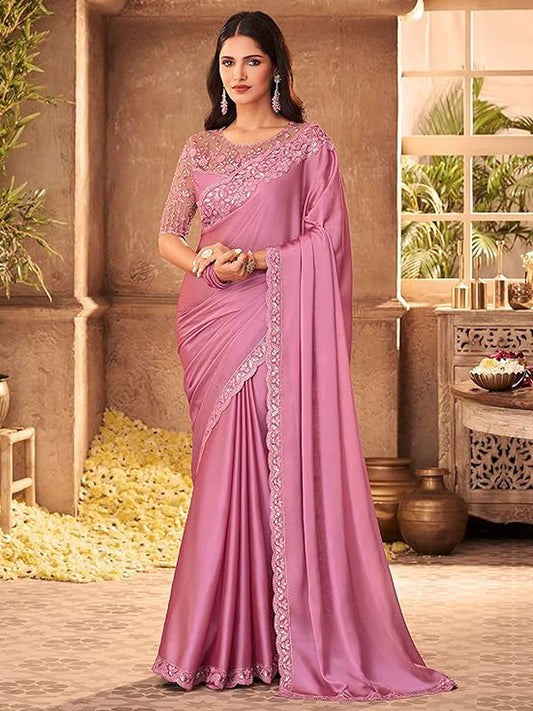 Mauve Georgette Emblished Party Wear Saree - Ressa