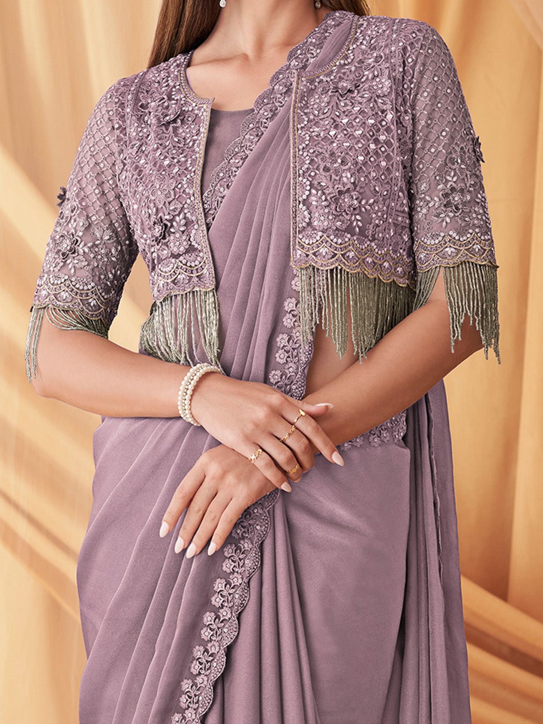 Mauve Georgette Emblished Party Wear Saree - Ressa