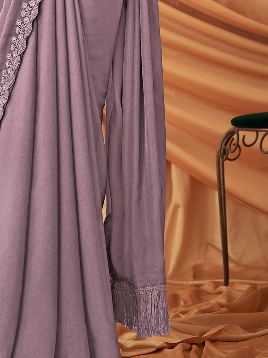 Mauve Georgette Emblished Party Wear Saree - Ressa