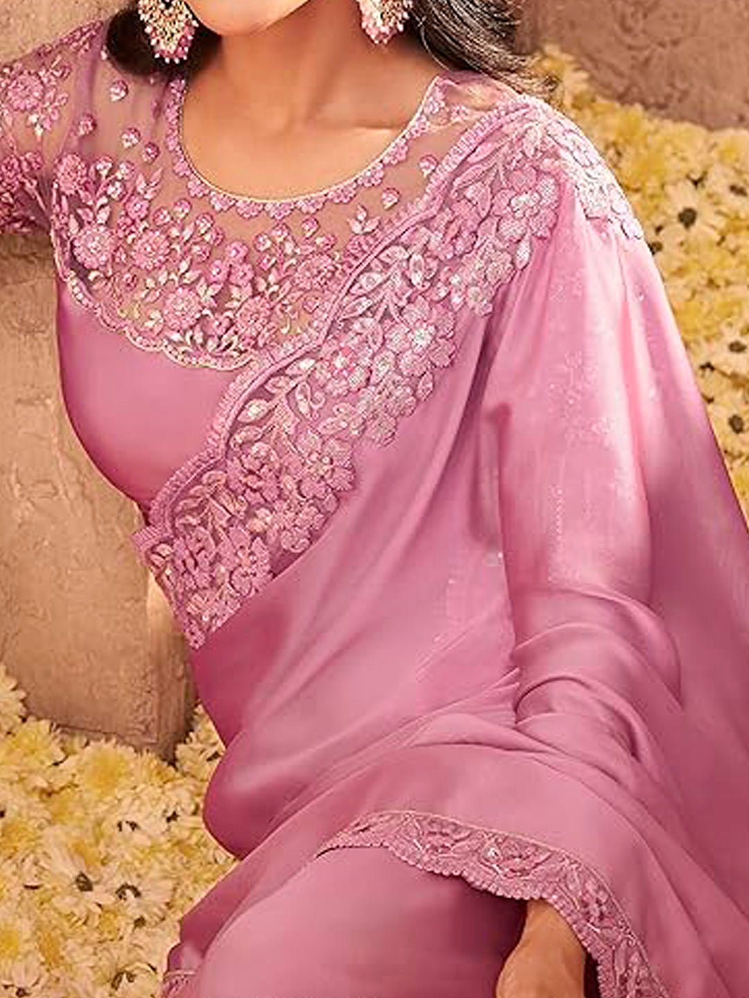 Mauve Georgette Emblished Party Wear Saree - Ressa