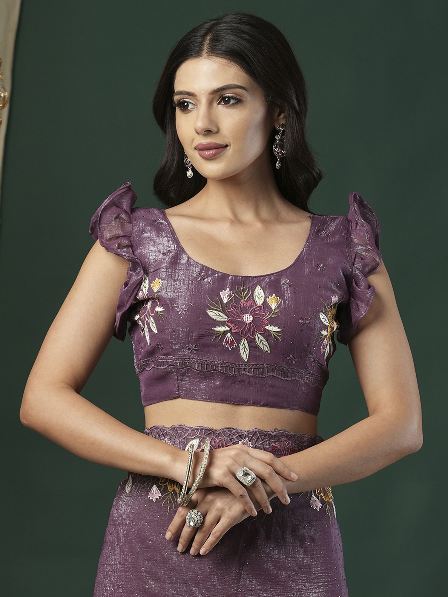 Mauve Georgette Multi-Color Embroidery Saree - Ressa