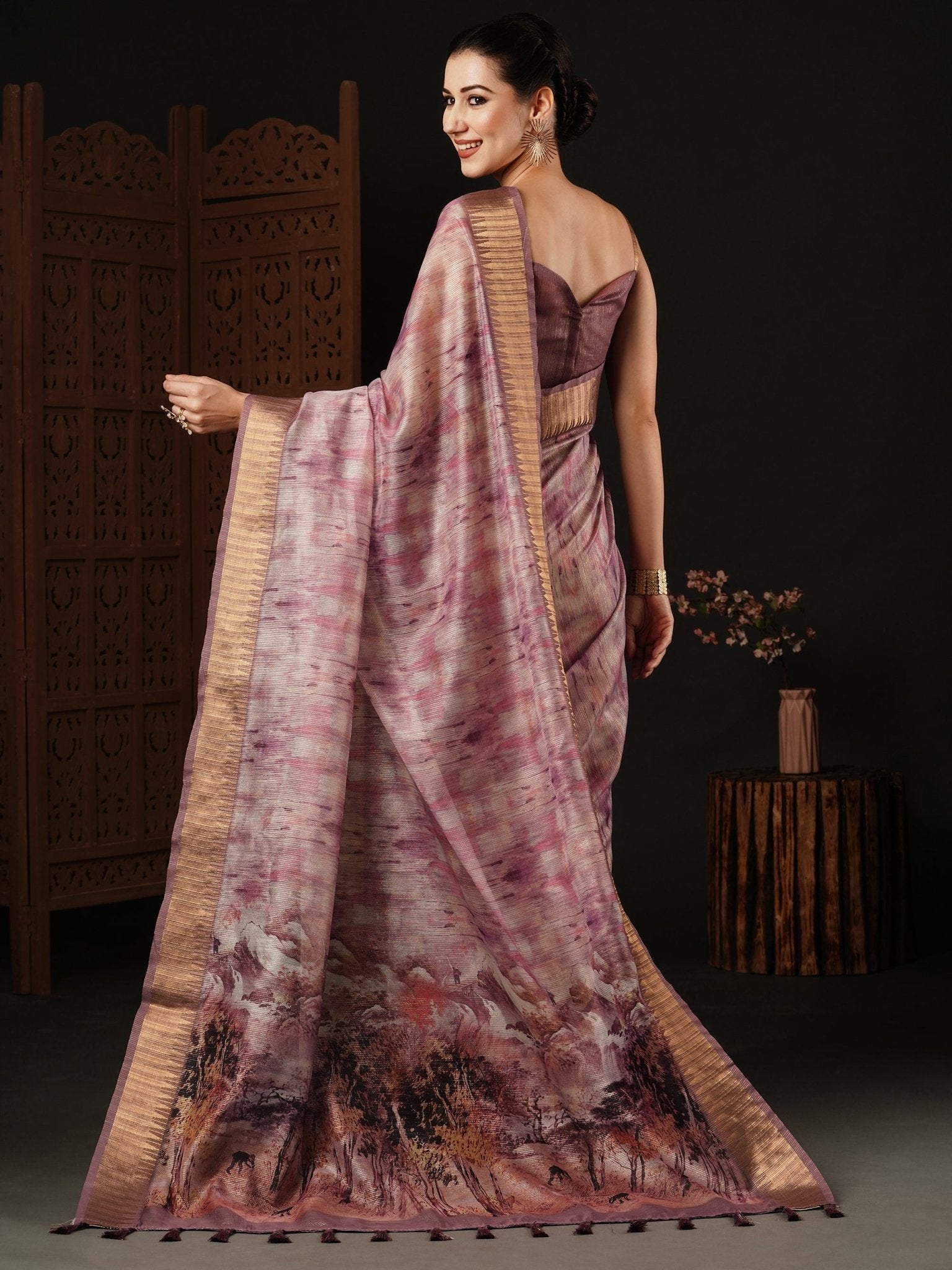 Mauve Organza Digital Printed Saree - Ressa