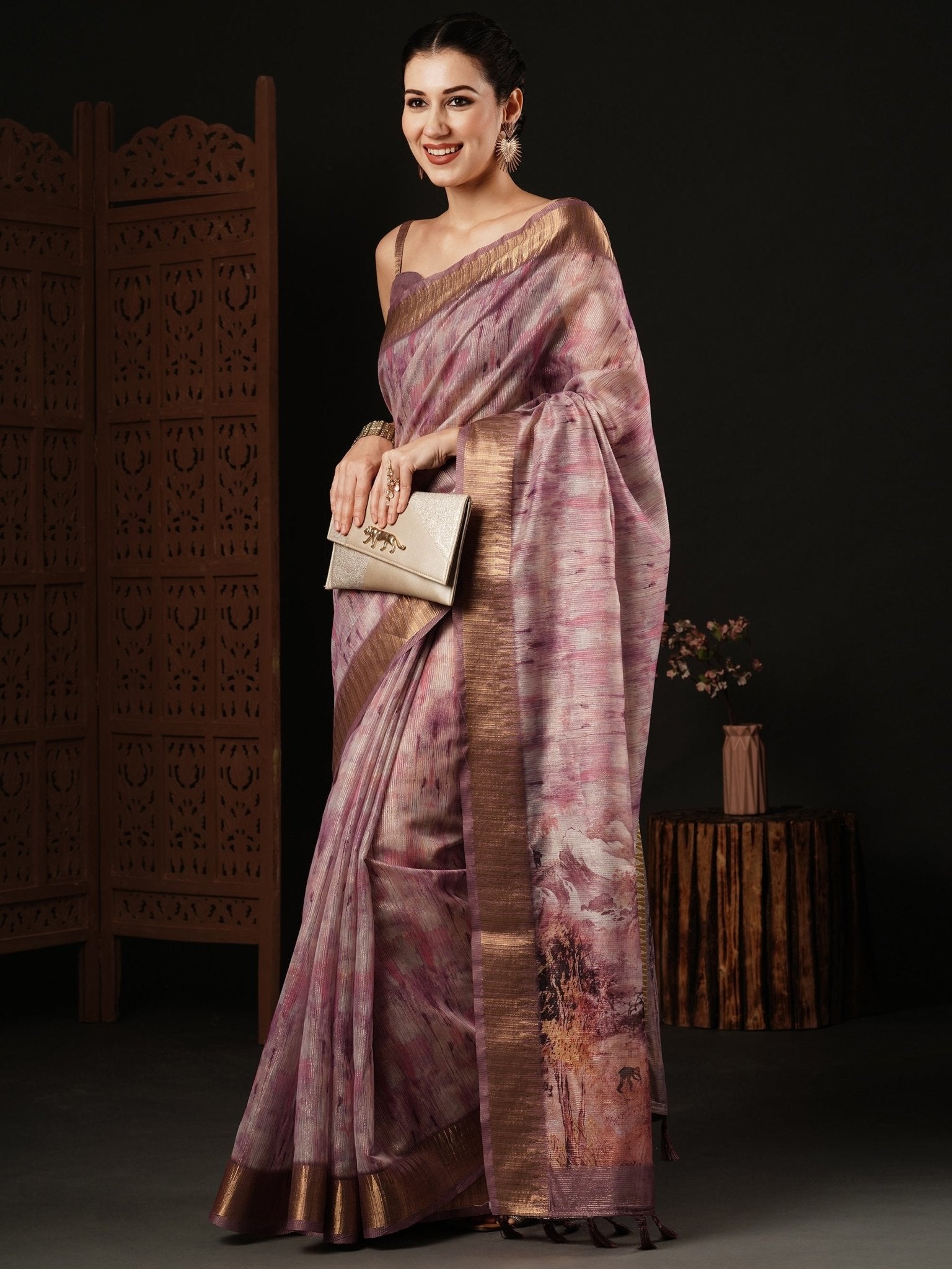 Mauve Organza Digital Printed Saree - Ressa