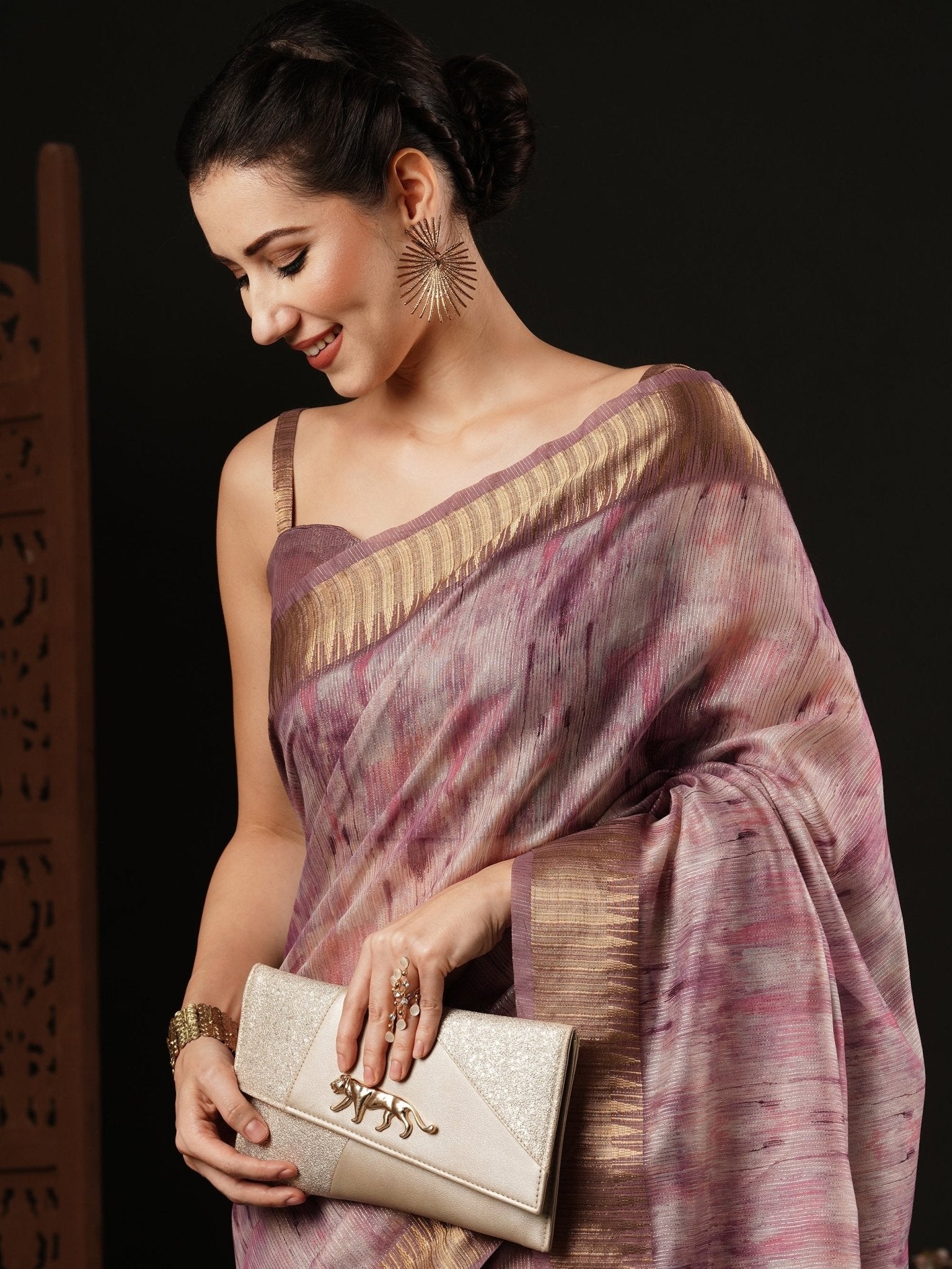 Mauve Organza Digital Printed Saree - Ressa