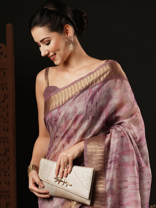 Mauve Organza Digital Printed Saree - Ressa