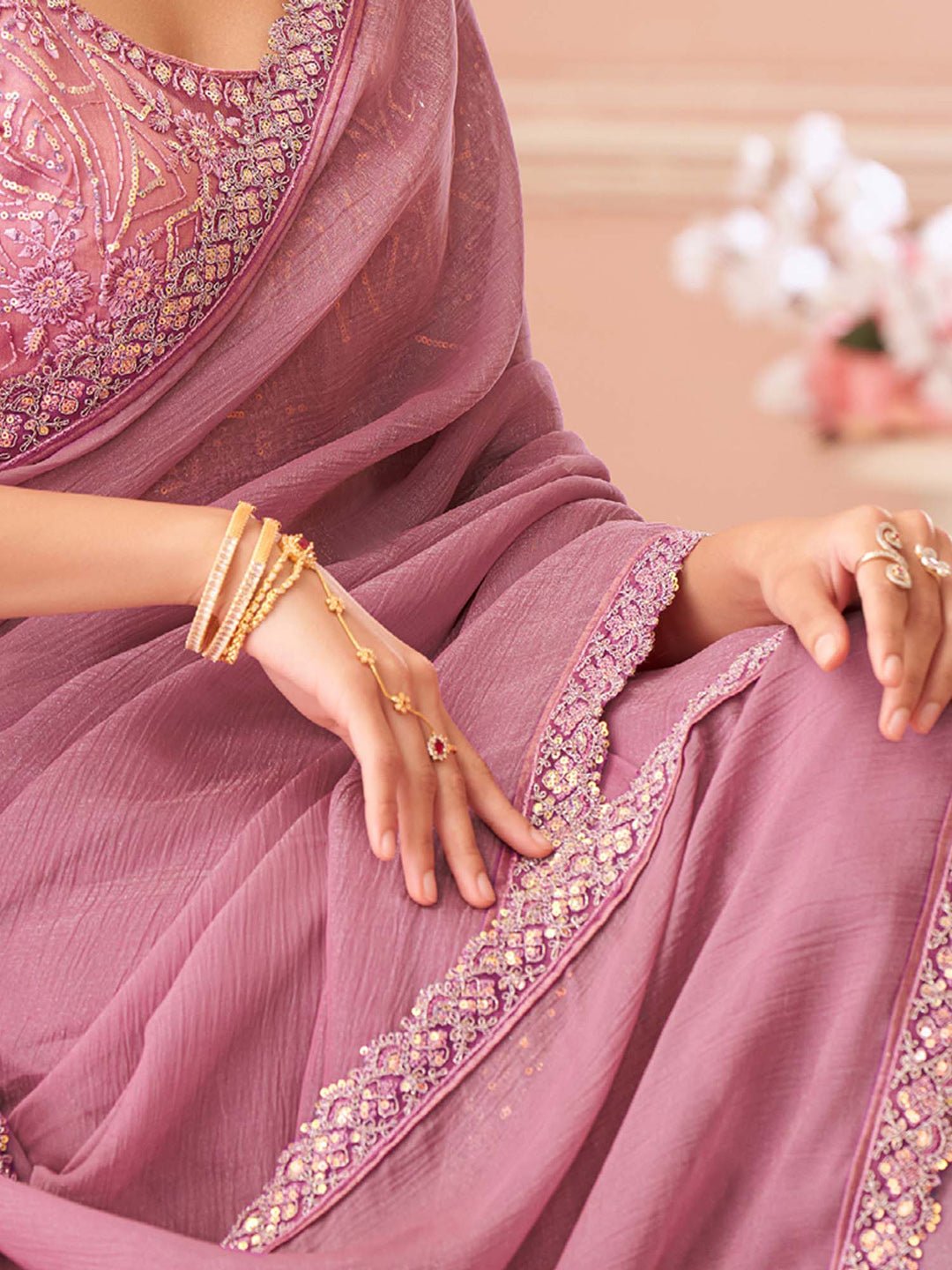 Mauve Pink Georgette Party Wear Saree - Ressa