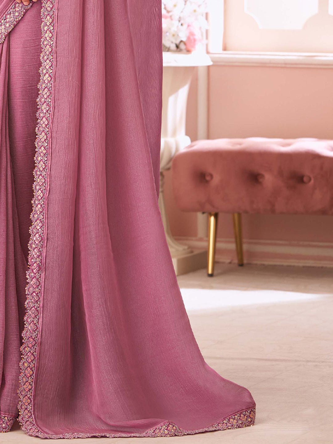 Mauve Pink Georgette Party Wear Saree - Ressa