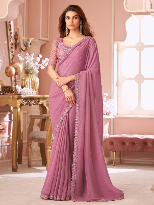 Mauve Pink Georgette Party Wear Saree - Ressa