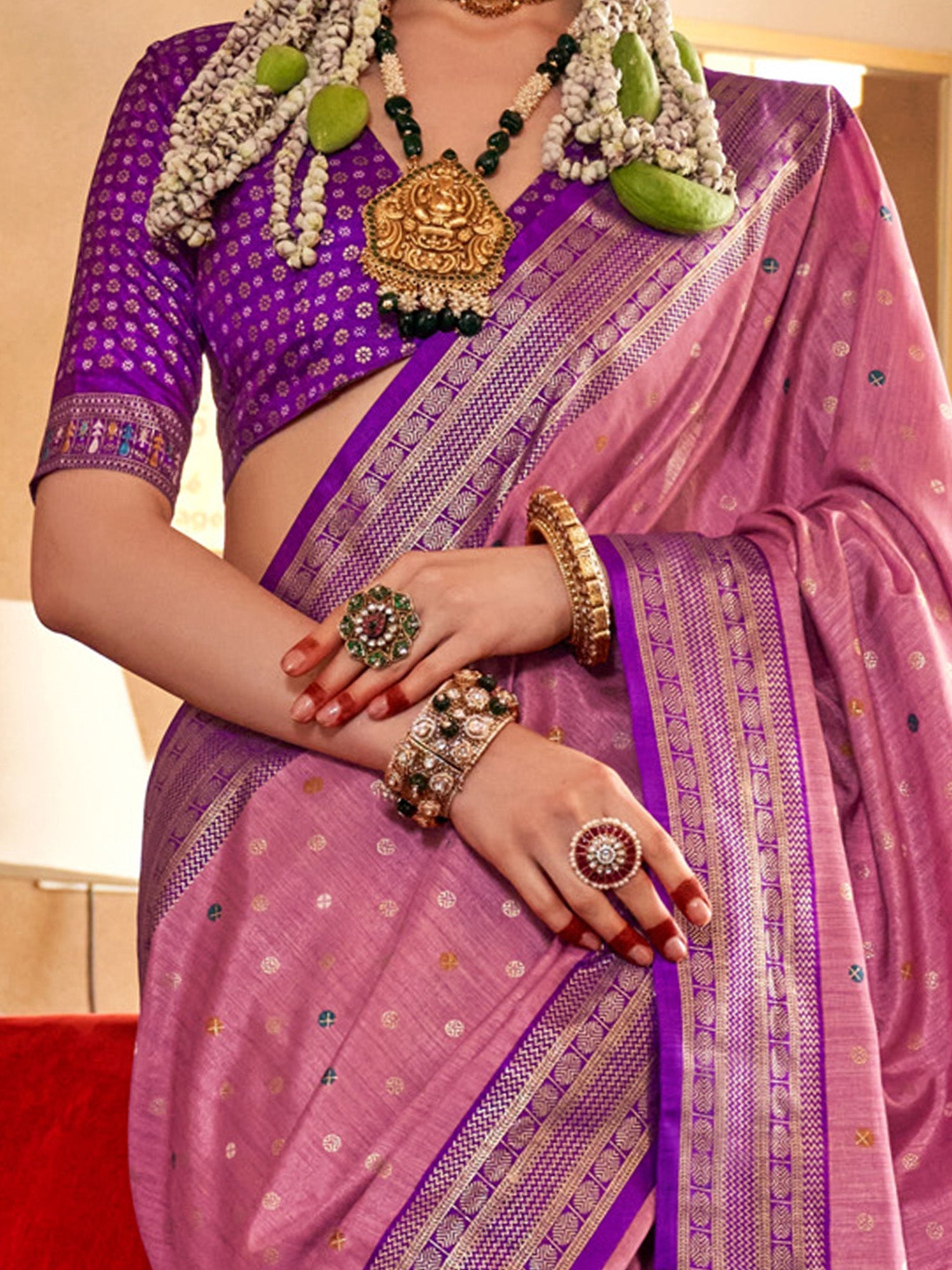 Mauve Pink Silk Blend Heritage Zari Weaving Saree - Ressa