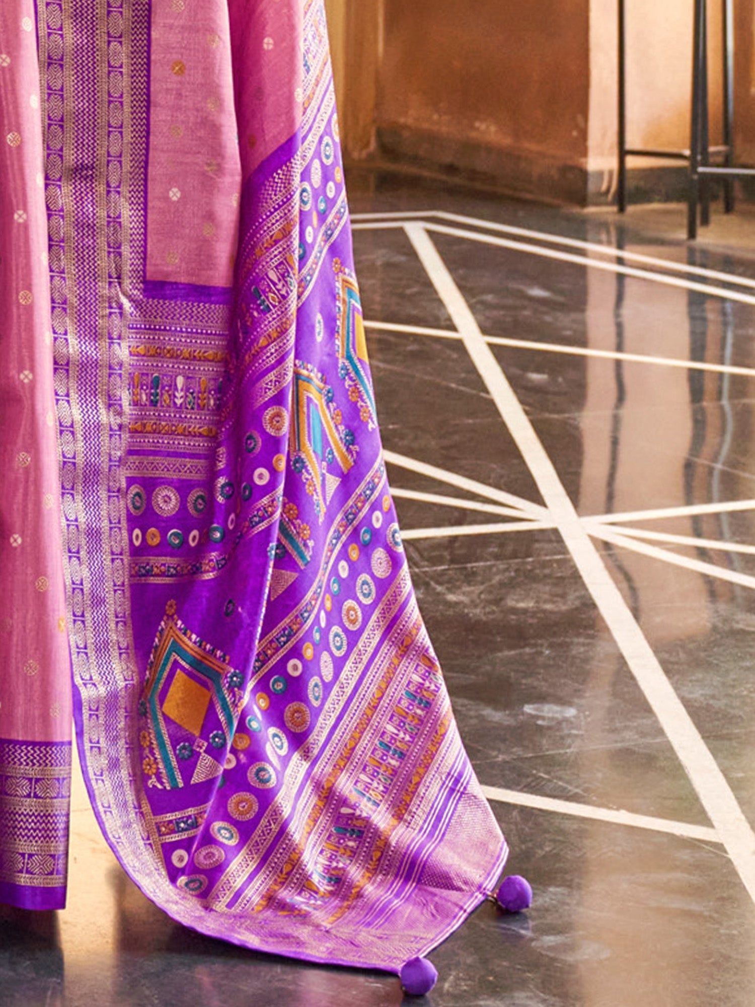 Mauve Pink Silk Blend Heritage Zari Weaving Saree - Ressa