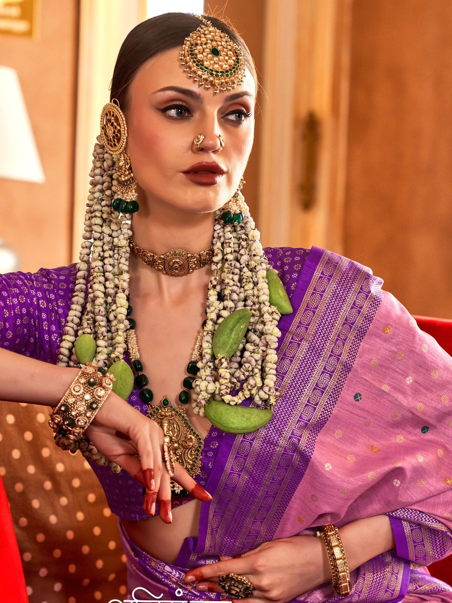 Mauve Pink Silk Blend Heritage Zari Weaving Saree - Ressa