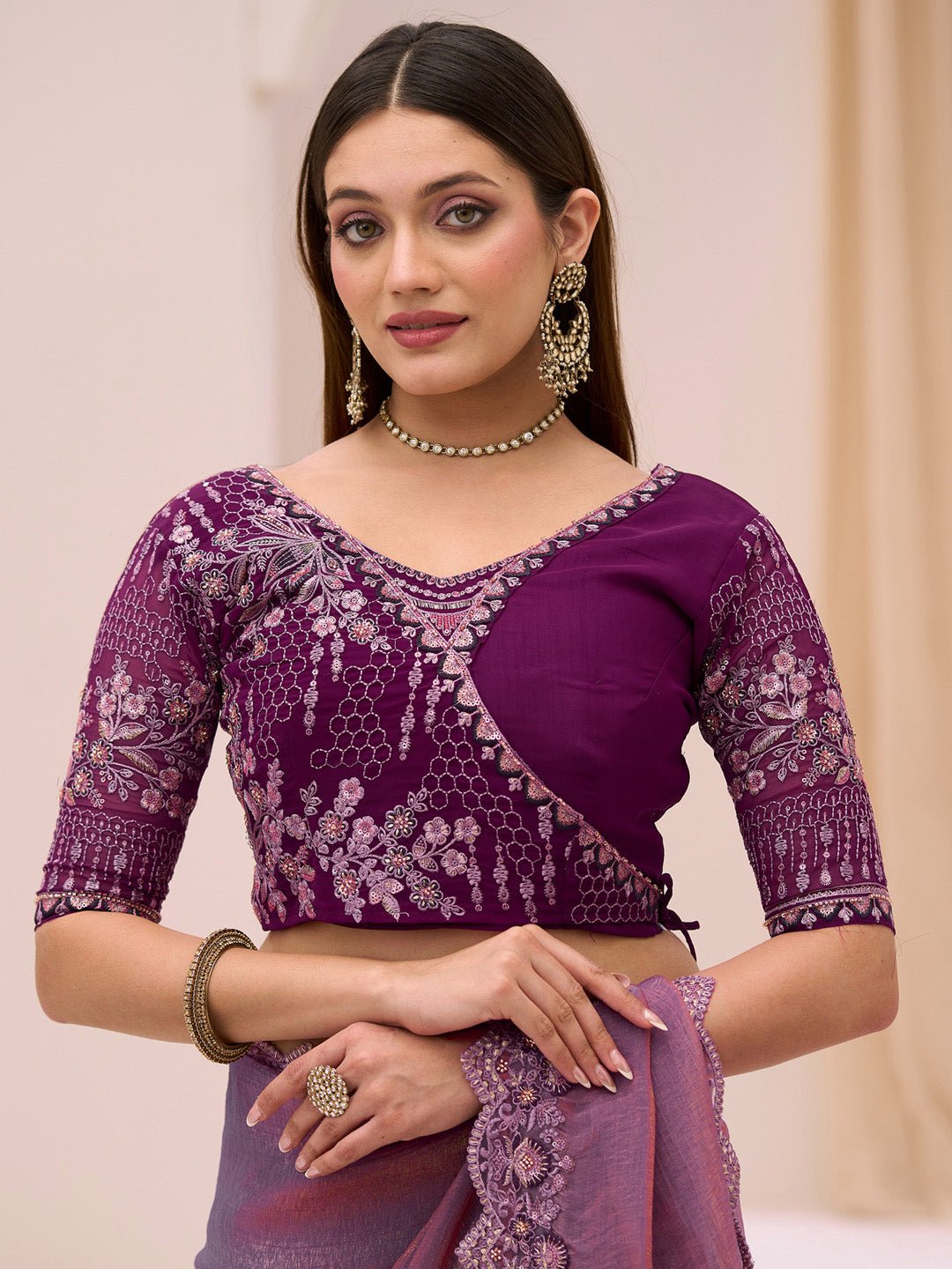 Mauve Purple Tissue Party Wear Saree - Ressa