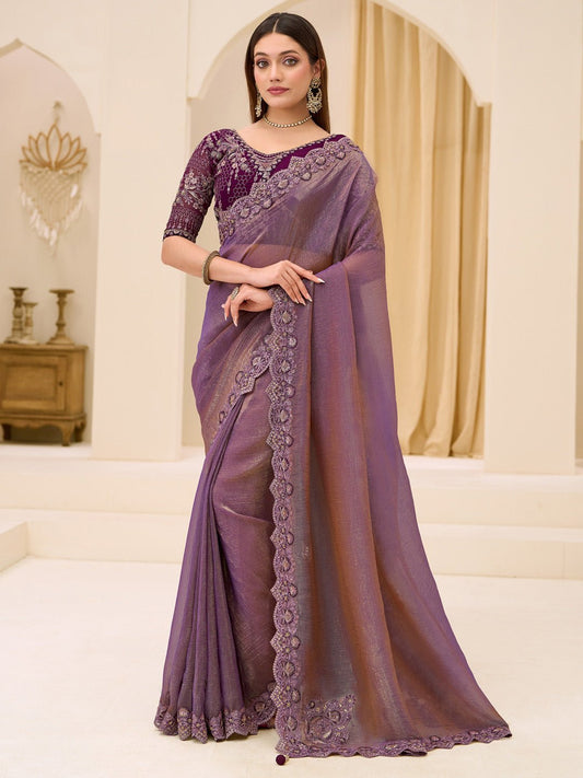 Mauve Purple Tissue Party Wear Saree - Ressa