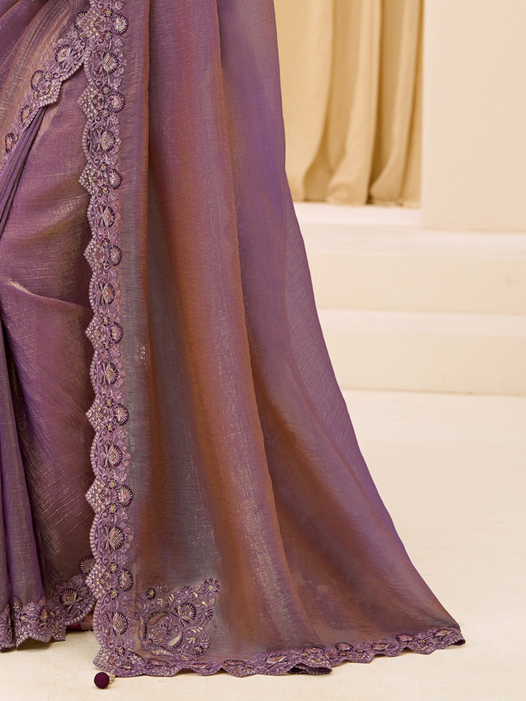 Mauve Purple Tissue Party Wear Saree - Ressa