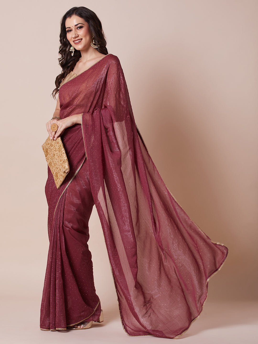 Mauve Rose Fendi Chiffon Saree - Ressa
