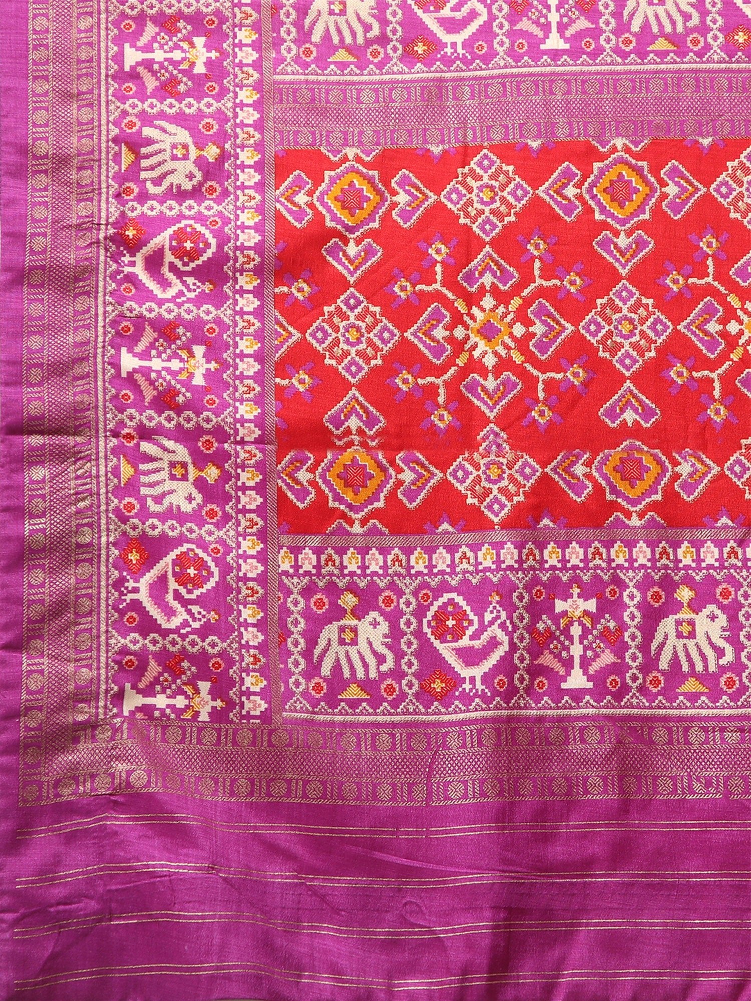 Mauve Silk Blend Patola Ethnic Motifs Zari Woven Design Pink Blouse Saree - Ressa