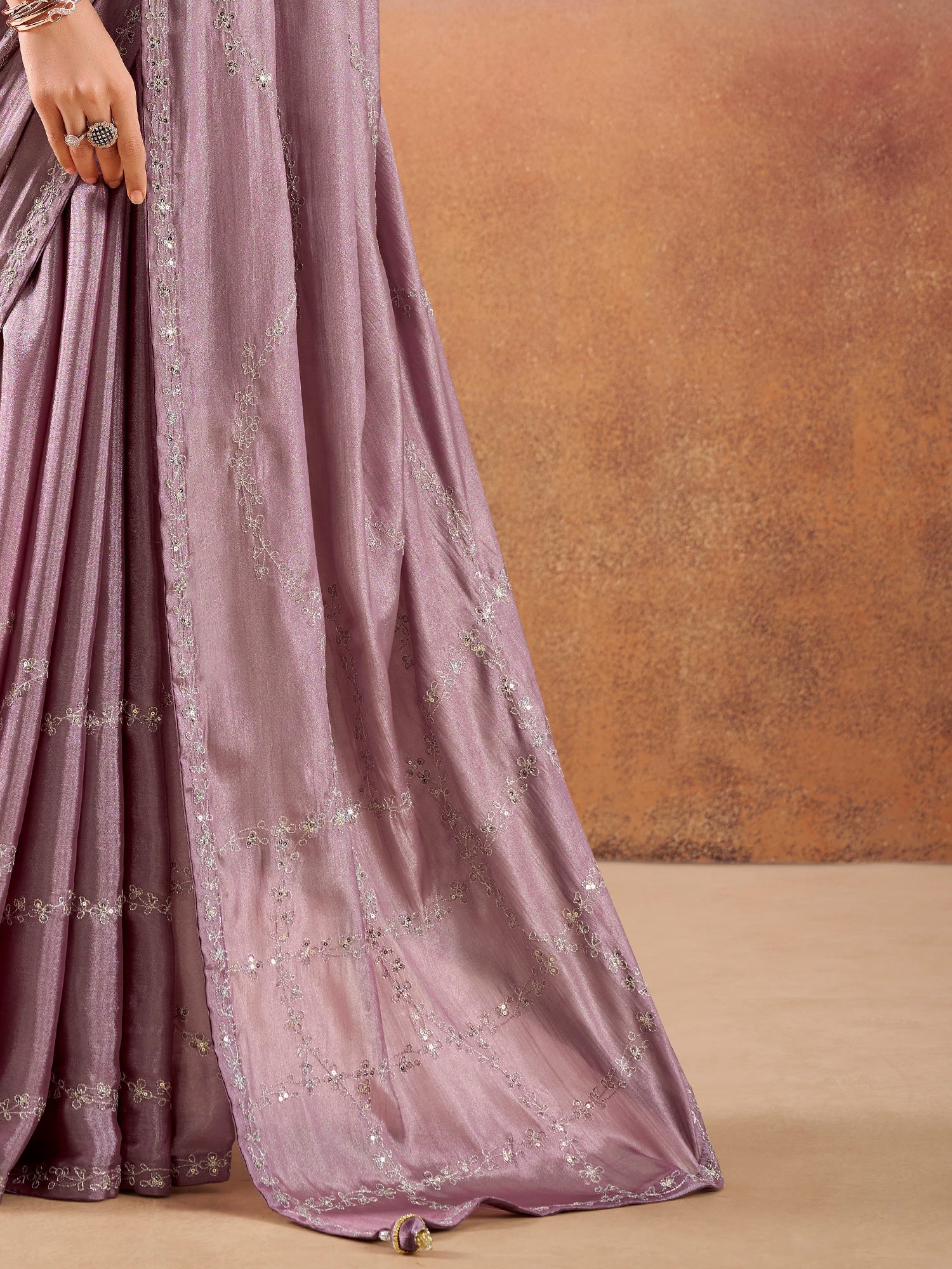 Mauve Silk Embroidered Saree with Blouse - Ressa
