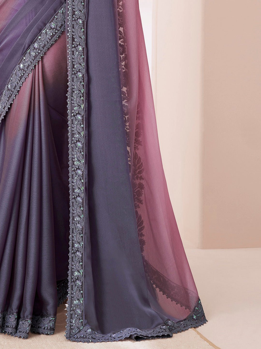 Mauve & Slate Grey Chiffon Saree - Ressa