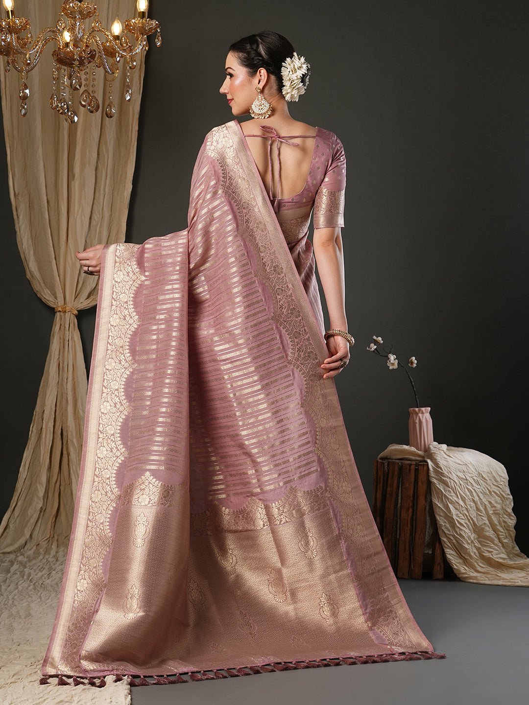 Mauve Viscose Silk Banarasi Zari Woven Saree - Ressa