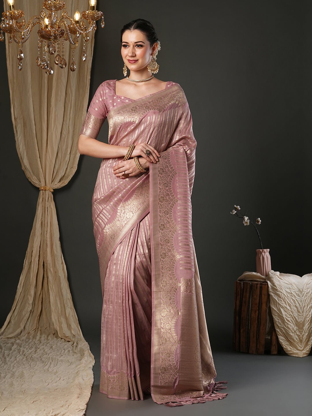 Mauve Viscose Silk Banarasi Zari Woven Saree - Ressa