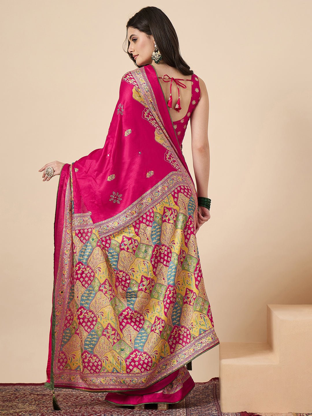 Pink Georgette Ethinic Motif Saree - Ressa